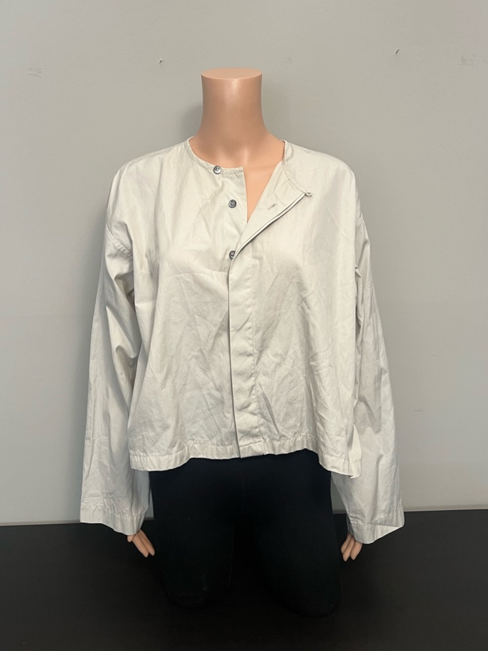 Eskandar Boxy Poplin Cotton Round Neck Hidden Button Down Blouse Size 1 Cropped